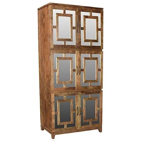Bengal Manor Acacia Wood 6 Door Mirrored Tall Cabinet